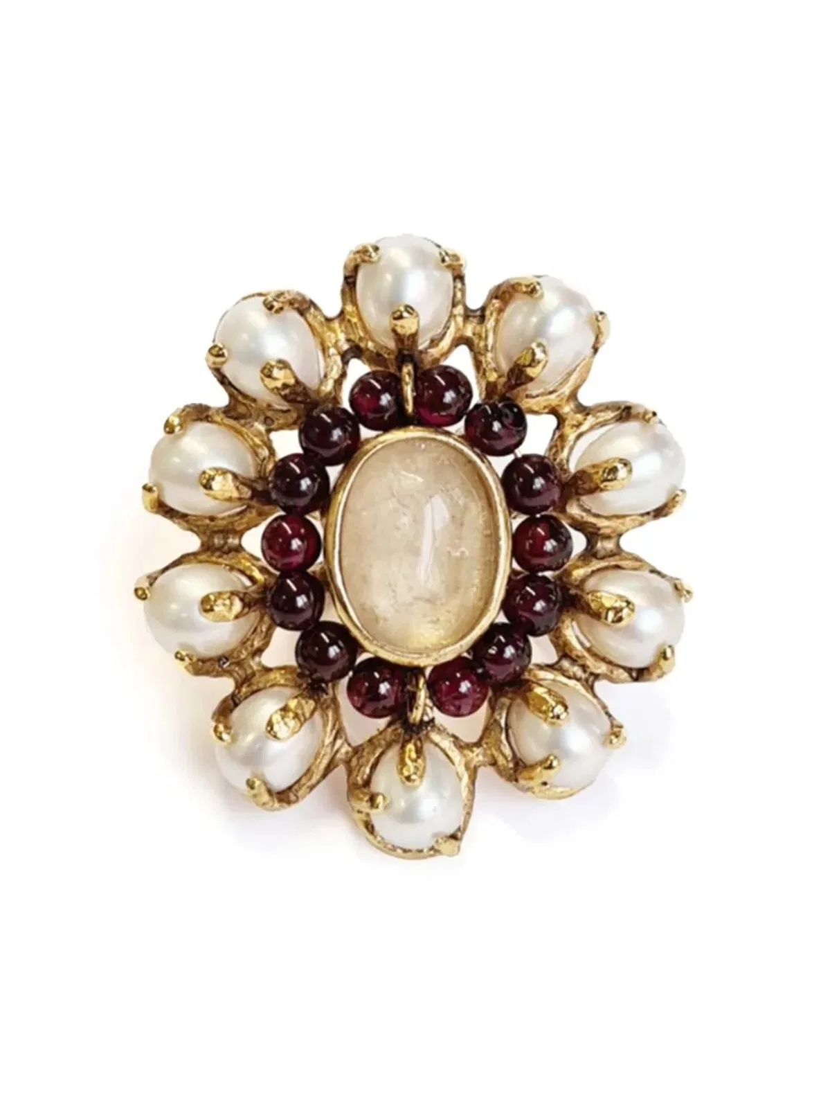 Goossens Anillo Perlas/Granate Dorado