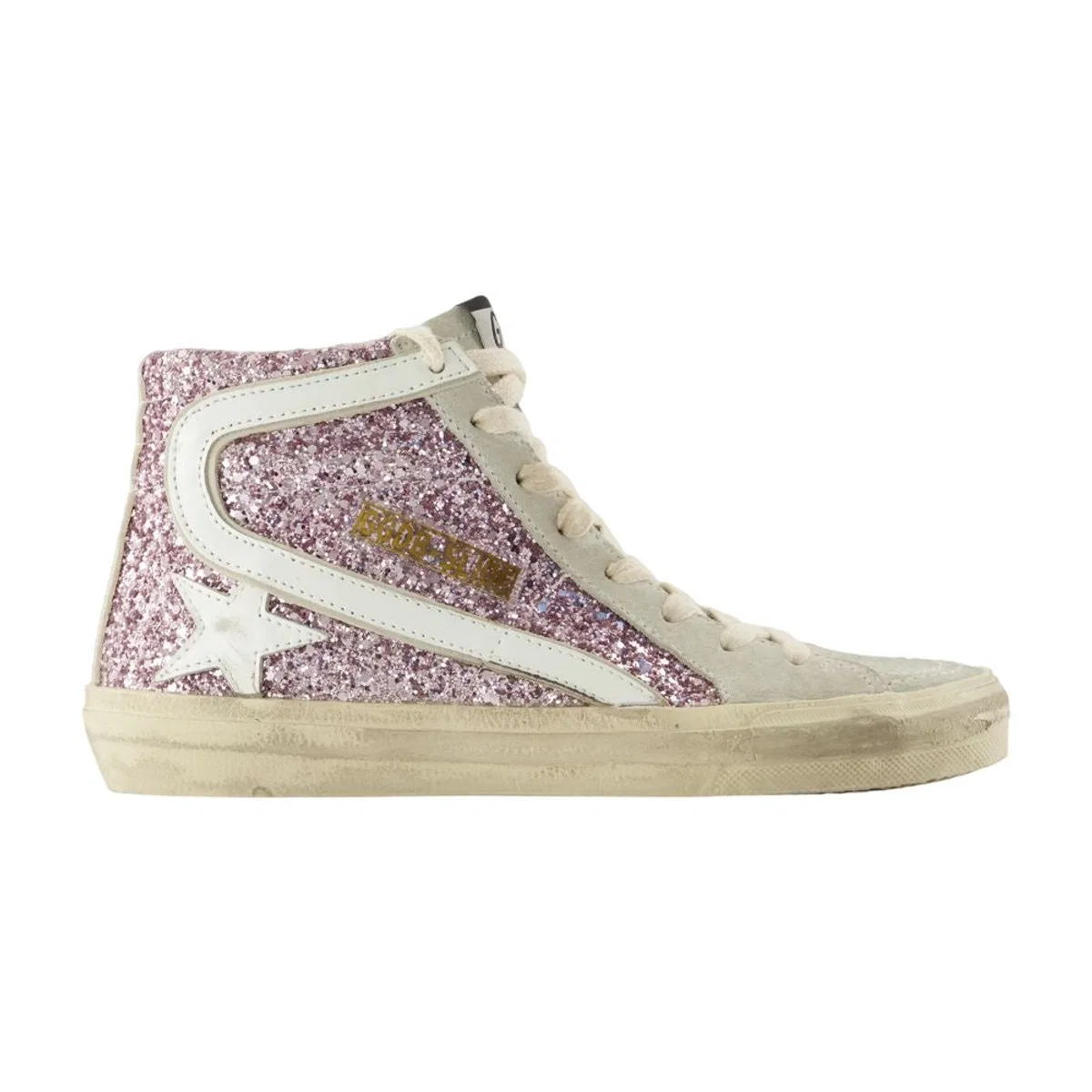 Golden Goose "Slide" Glitter Upper Suede Toe Shiny Le