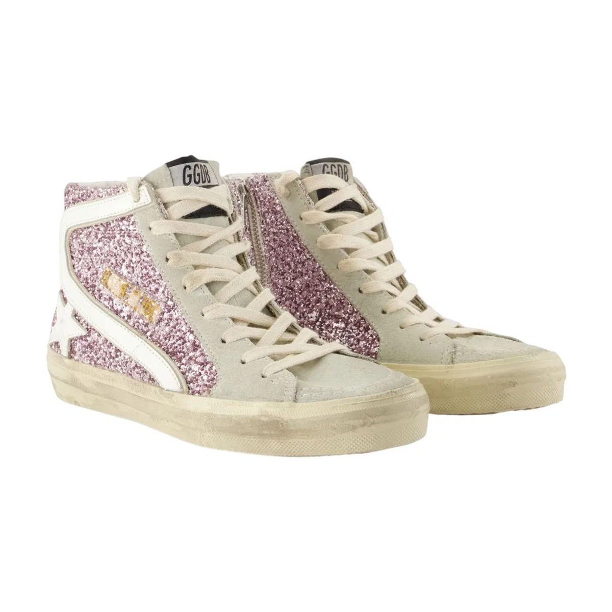 Golden Goose "Slide" Glitter Upper Suede Toe Shiny Le