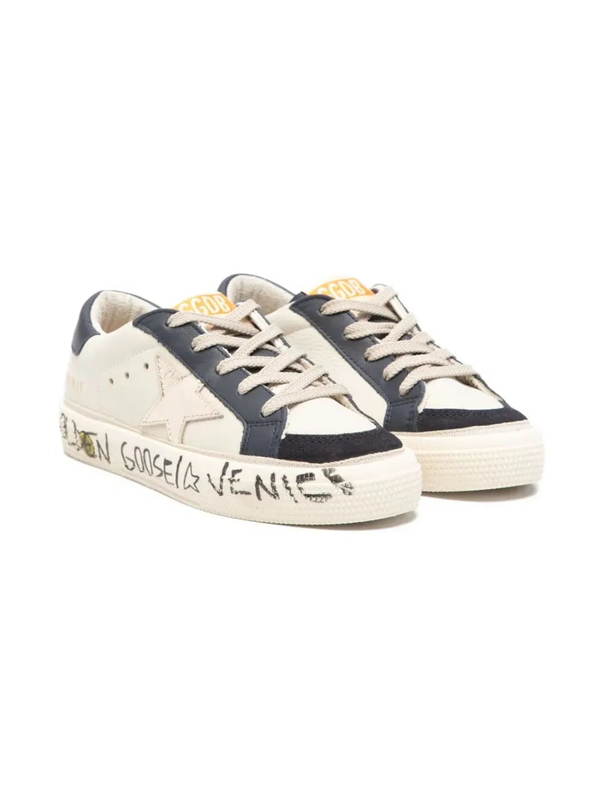 Golden Goose Kids White/Blue May Sneakers With Platin