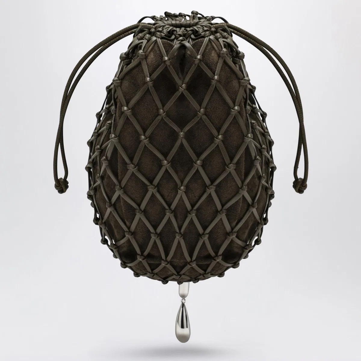 Savette Macramé Pouch In Brown Calf Leather