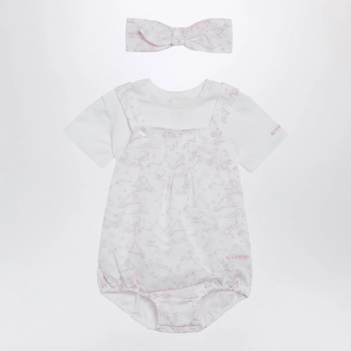 Givenchy White/Pink Cotton Romper With Headband