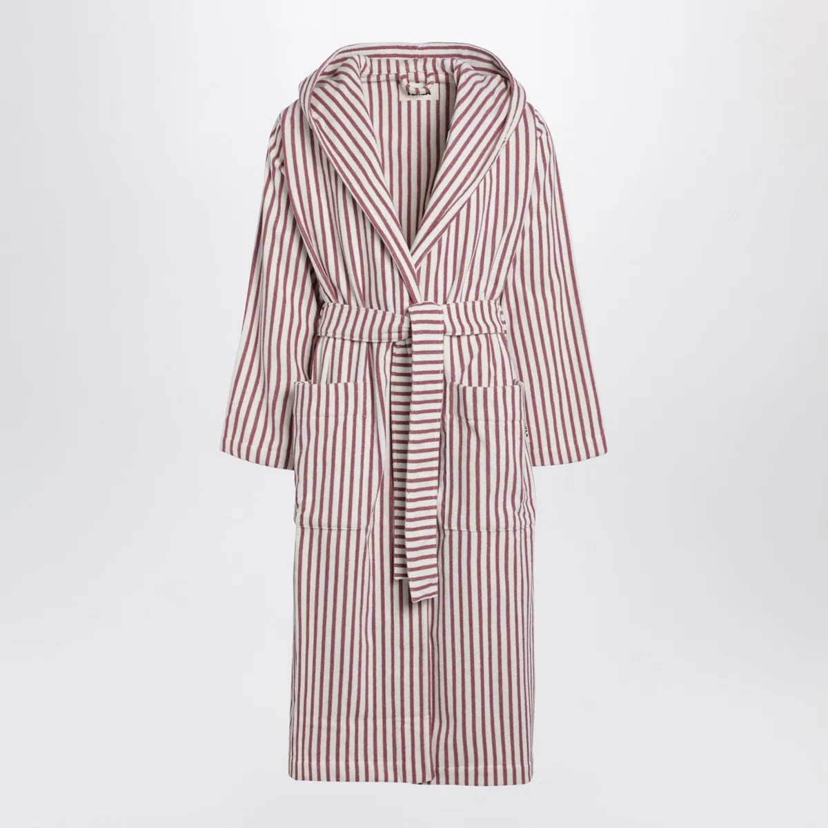 Tekla Bathrobe White/Dark Pink Striped