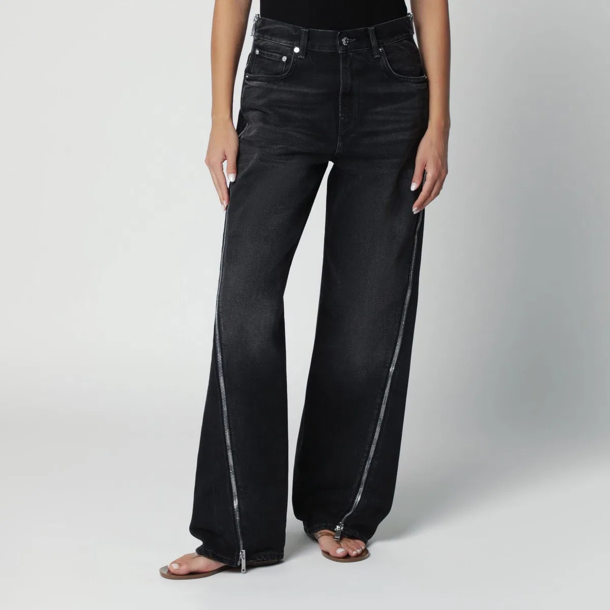 Haikure Washed Black Jeans With Zip Detail