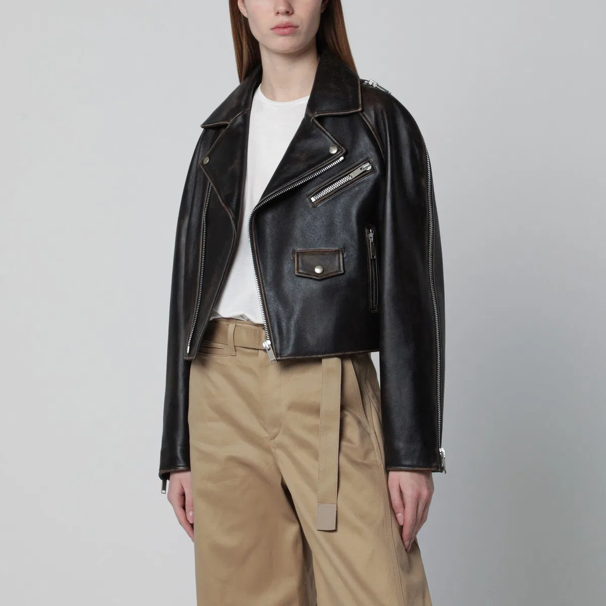 Halfboy Oversized Dark Brown Leather Biker Jacke