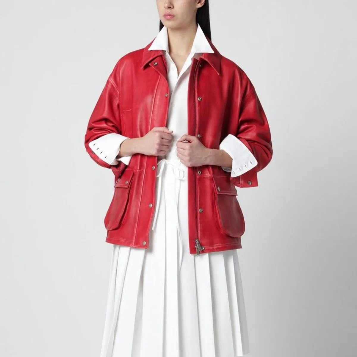 Halfboy Red Leather Parka