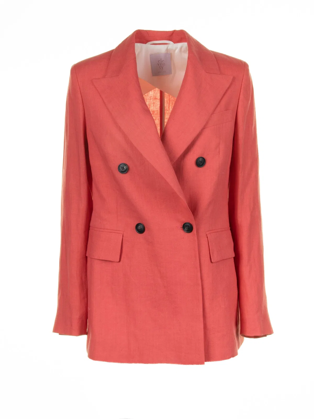 Eleventy Coral Double-Breasted Linen Jacket