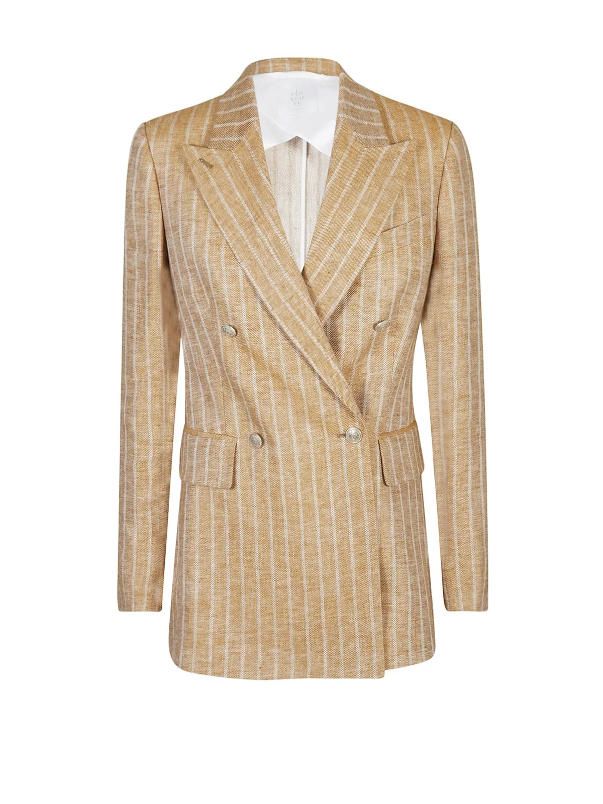 Eleventy Double-Breasted Striped Linen Jacket