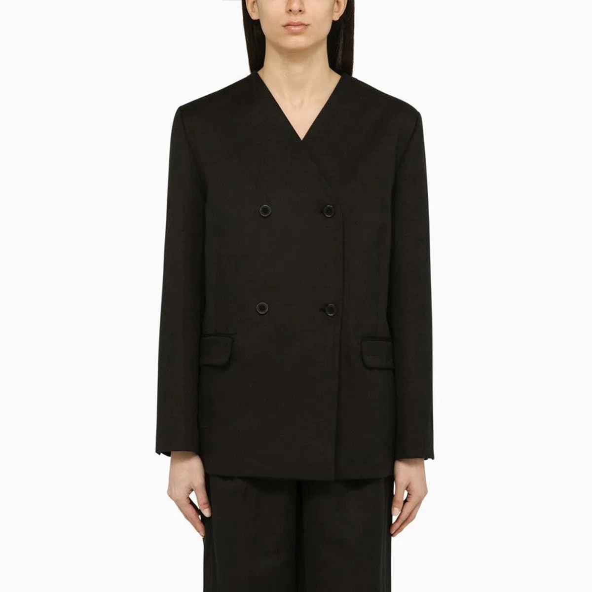 Loulou Studio Black Double-Breasted Jacket In Cotton A