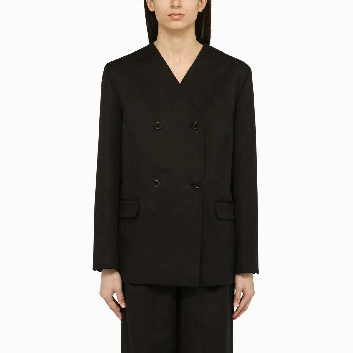 Loulou De Saison Black Double-Breasted Jacket In Cotton A