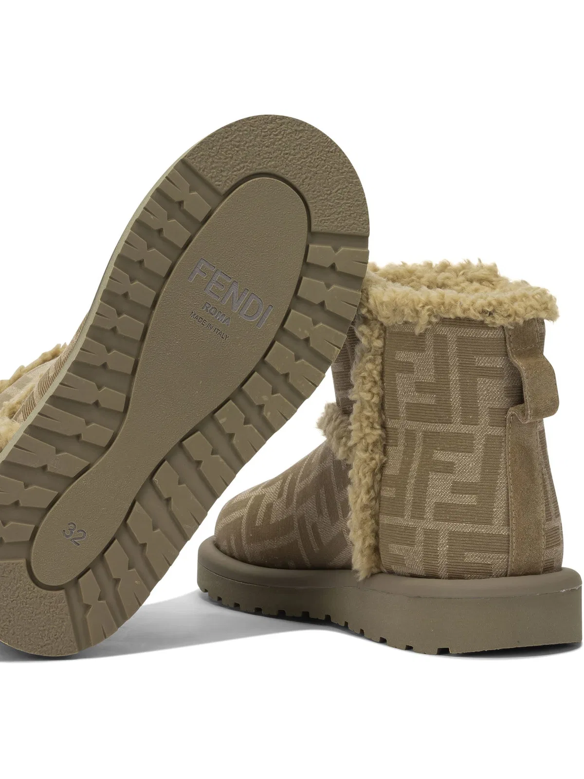 Fendi Kids Brown Fabric Ankle Boots