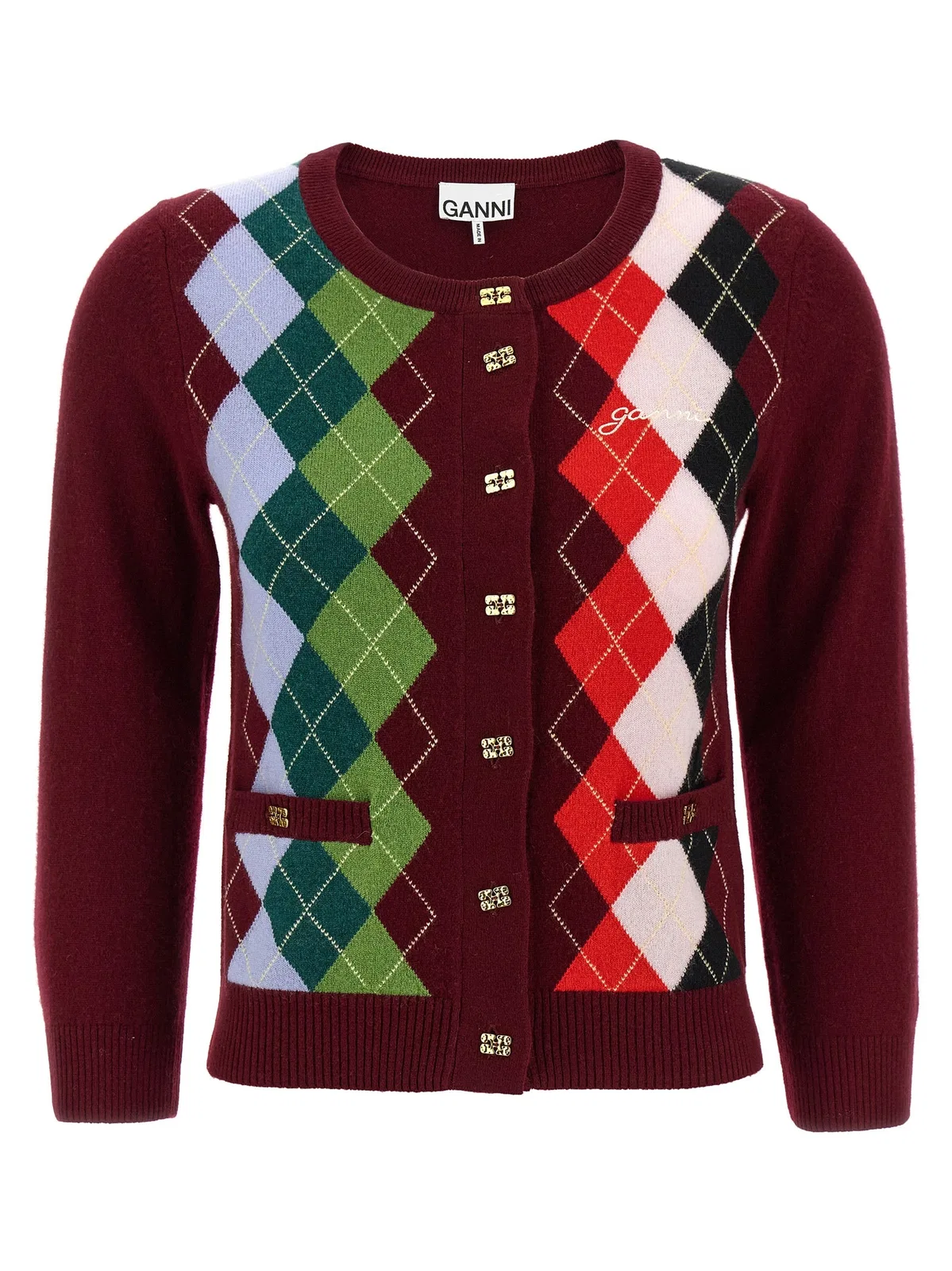 Ganni 'Burgundy Check' Cardigan