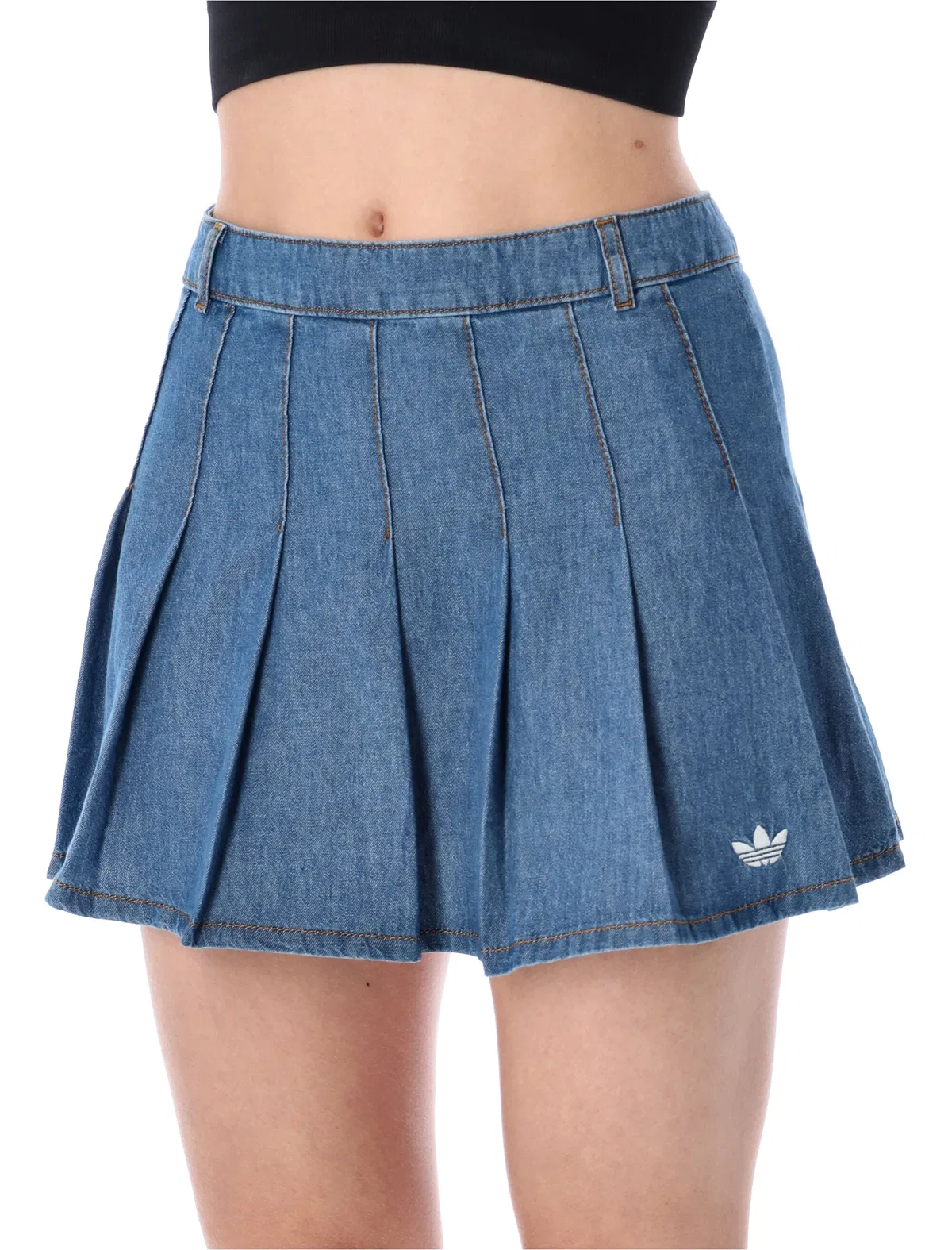 Adidas Originals Denim Pleated Mini Skirt