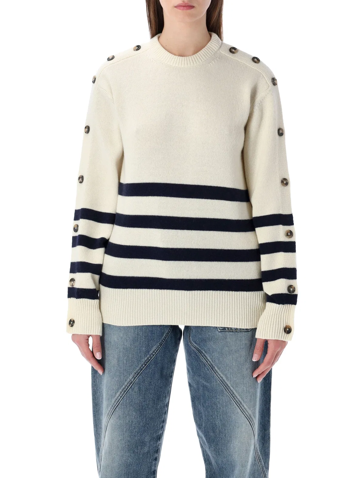 JW Anderson Ivory Breton Jumper With Buttoned Sleeve
