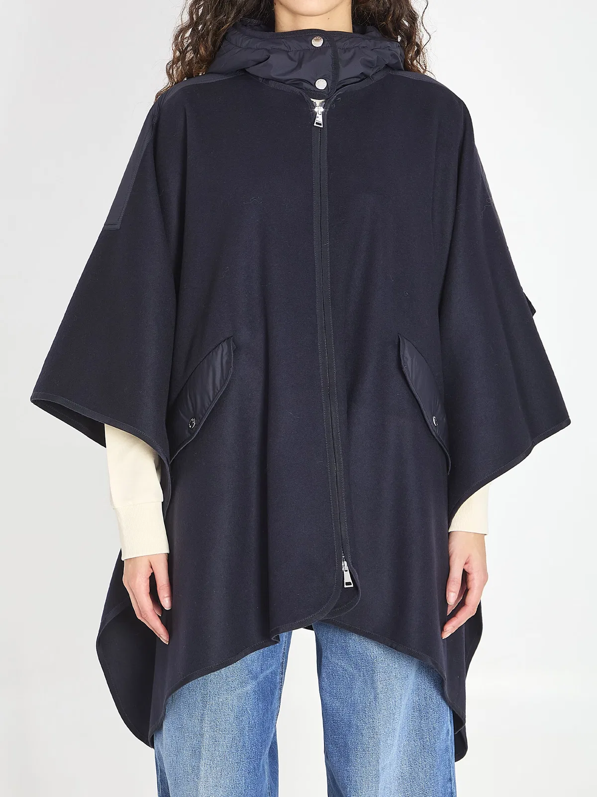 Moncler Wool Hooded Zip-Up Cape
