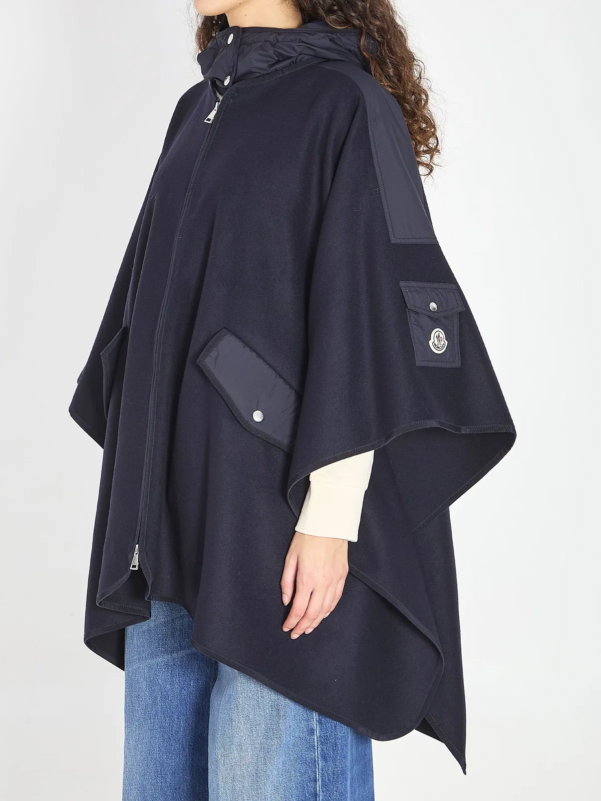 Moncler Wool Hooded Zip-Up Cape