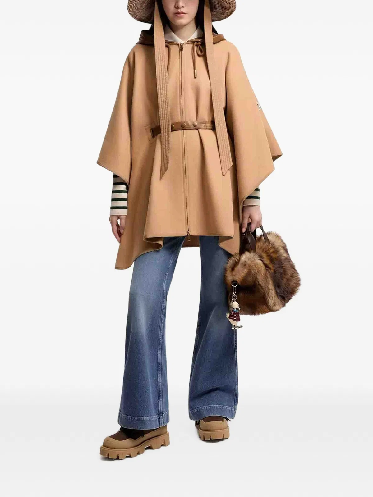 Moncler Wool Polyamide Hooded Belted Cape Outerw