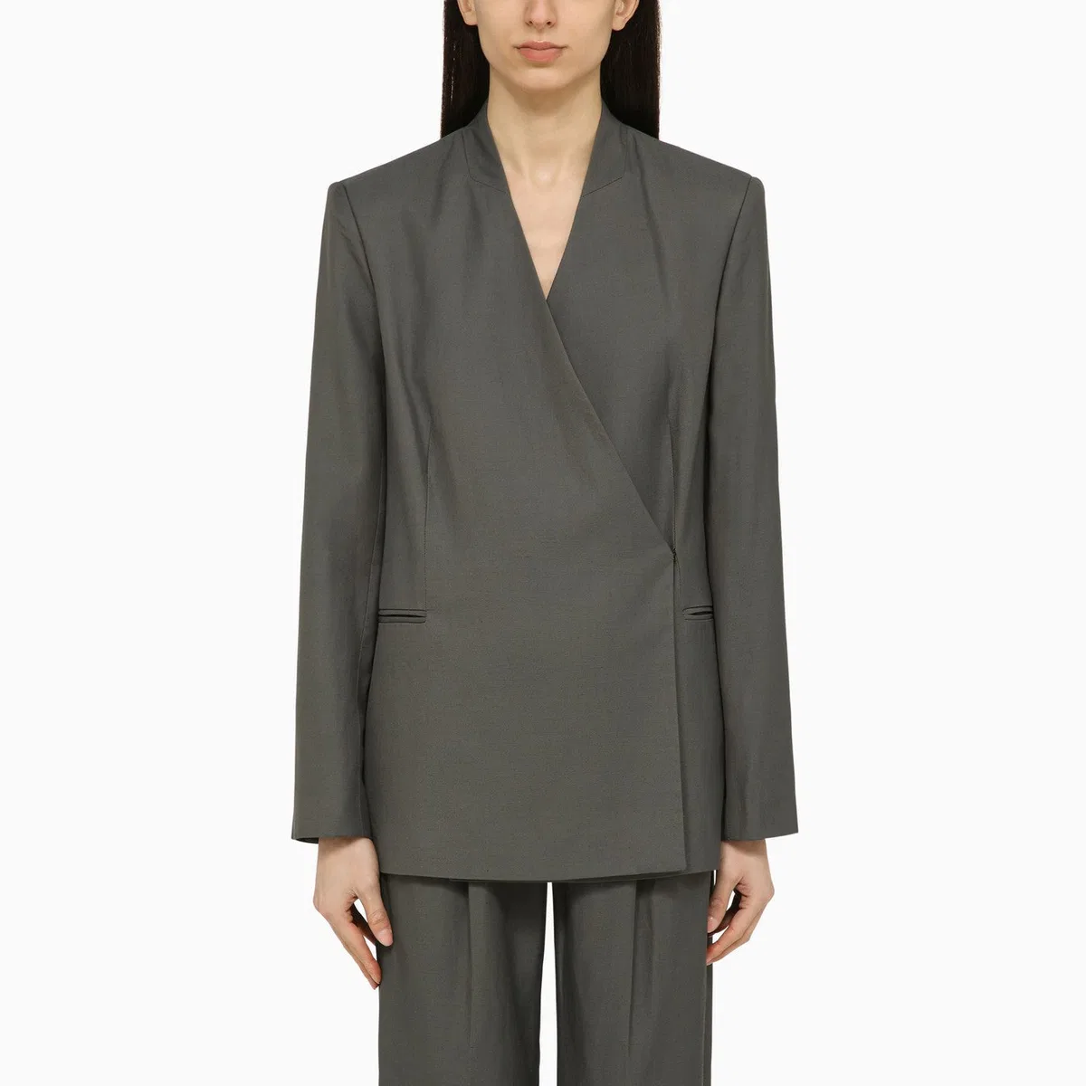 Loulou De Saison Sandyato Single-Breasted Grey Viscose Bl