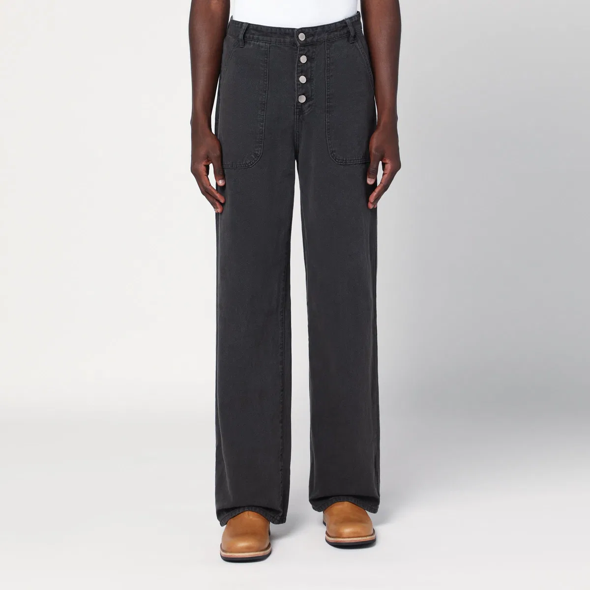 Basketcase gallery Faded Black Jeans With Buttons