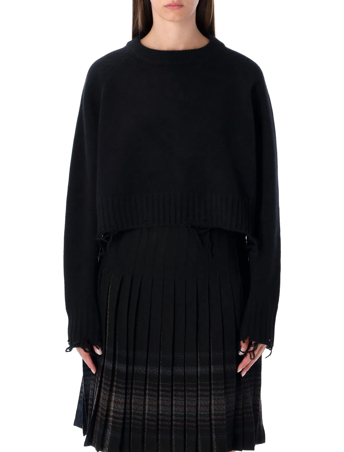 Low Classic Damaged Wool Blend Cropped Pullover Blac