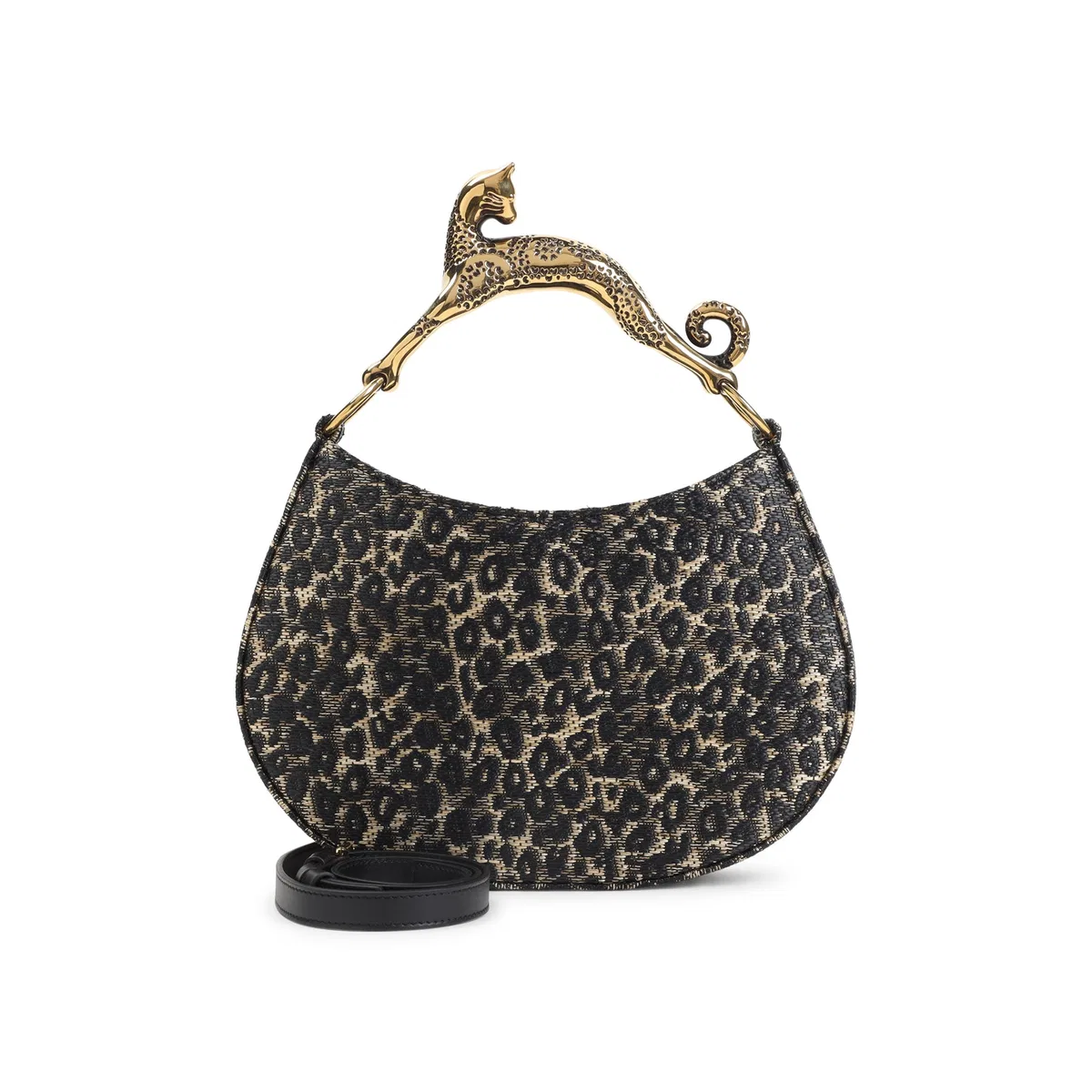 Lanvin Beige And Black Cat Handle Viscose Handb