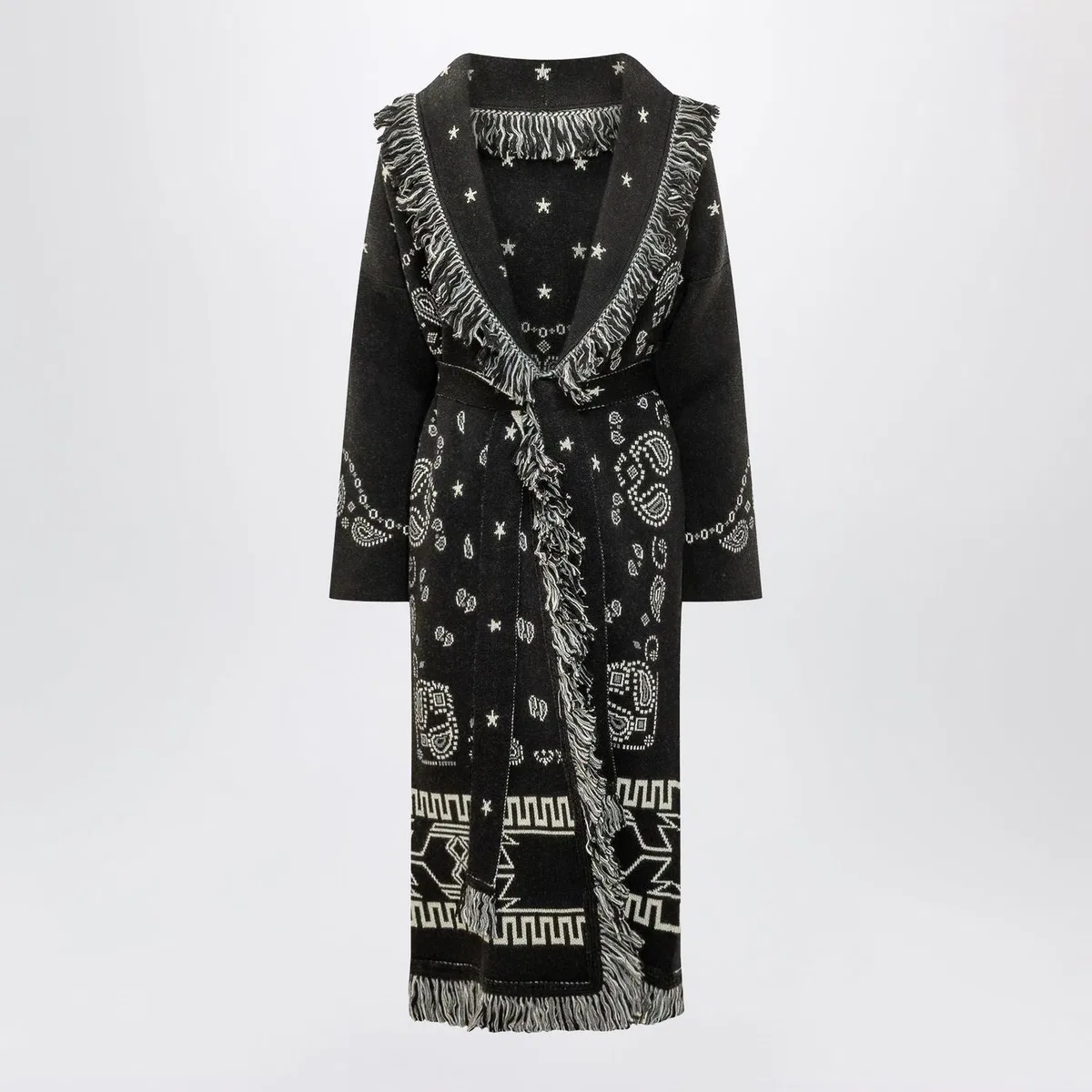 Alanui Black Long Bandana Jacquard Cardigan