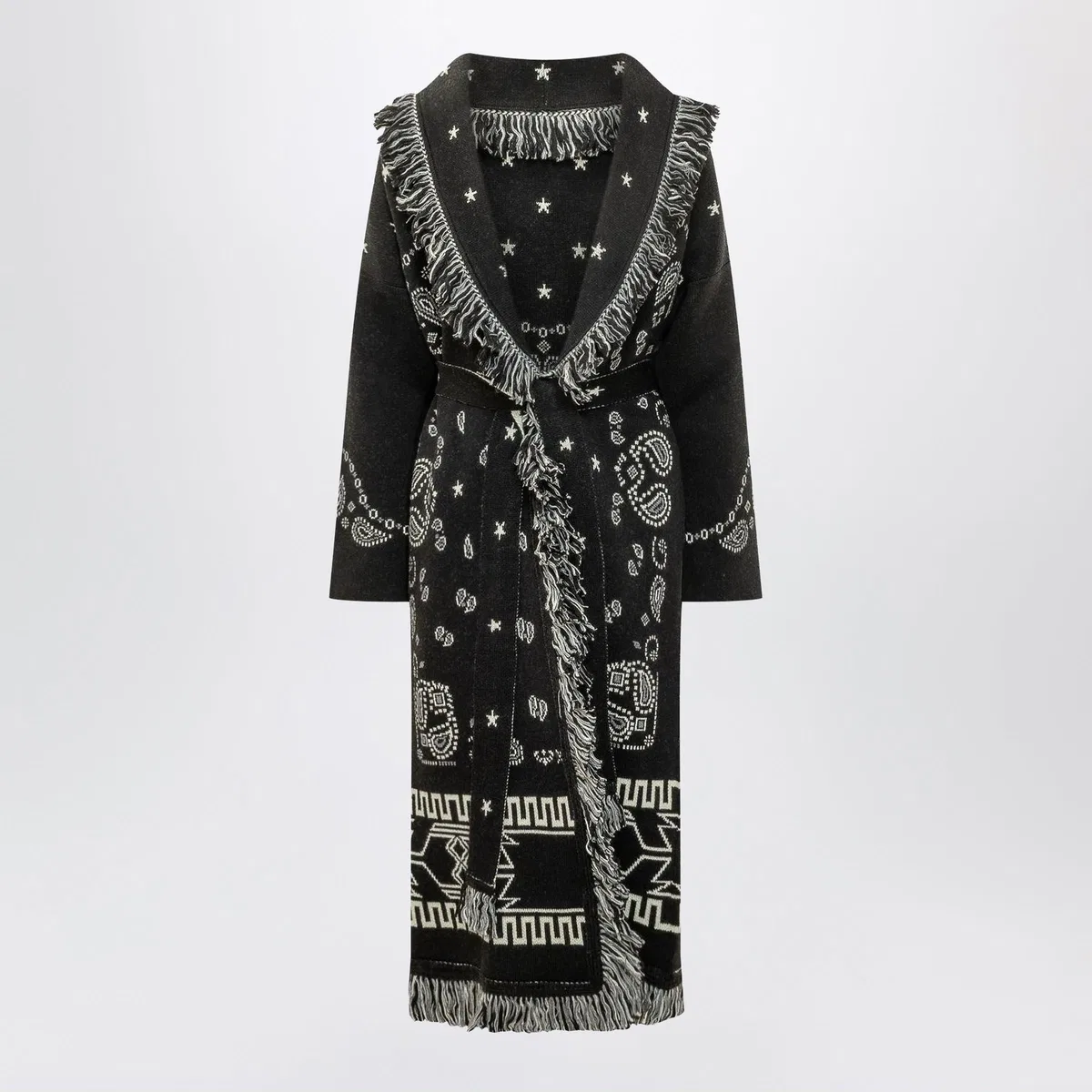 Alanui Black Long Bandana Jacquard Cardigan