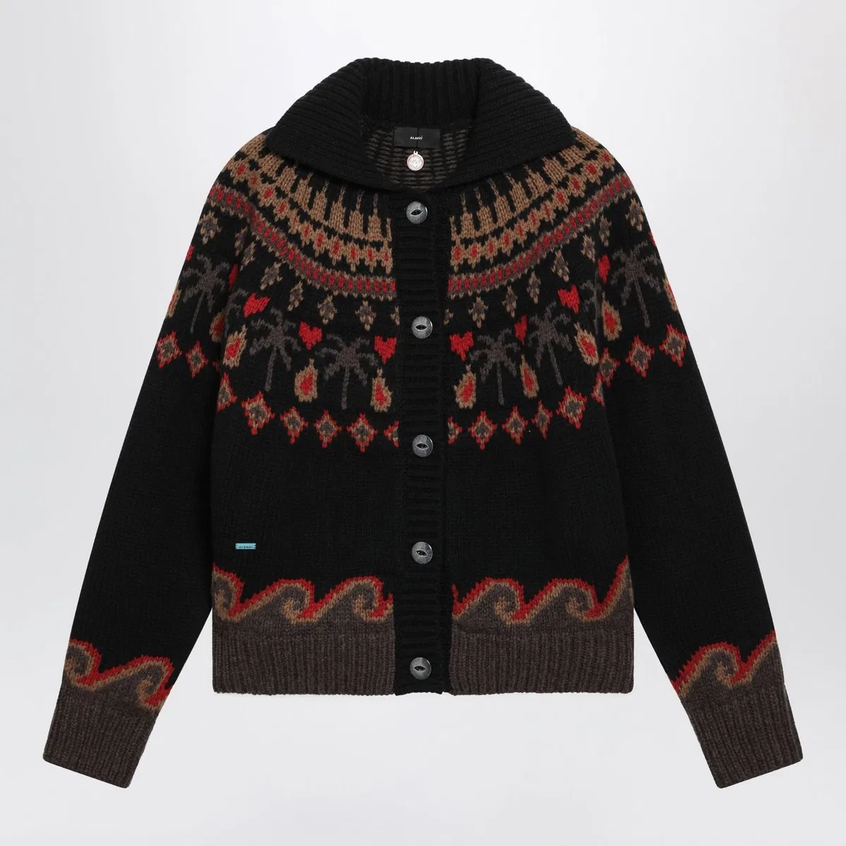 Alanui Black Jacquard Wool Cardigan