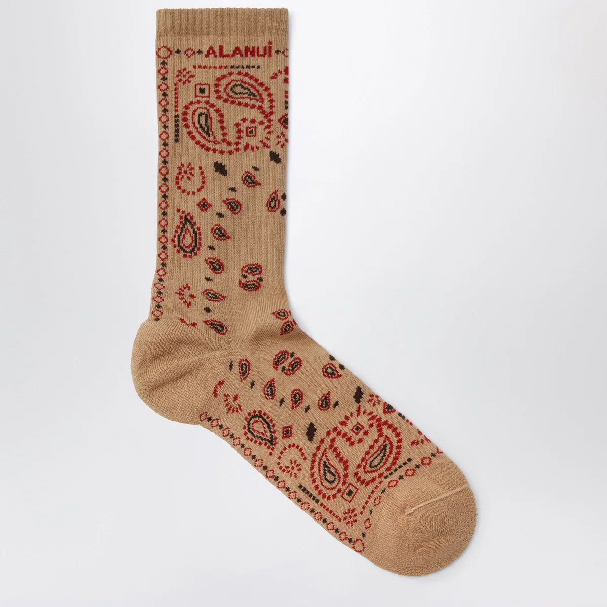 Alanui Beige Cotton-Blend Bandana-Pattern Socks