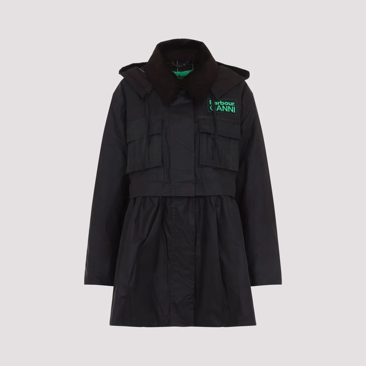 Barbour x Ganni Brown Peplum Wax Cotton Jacket