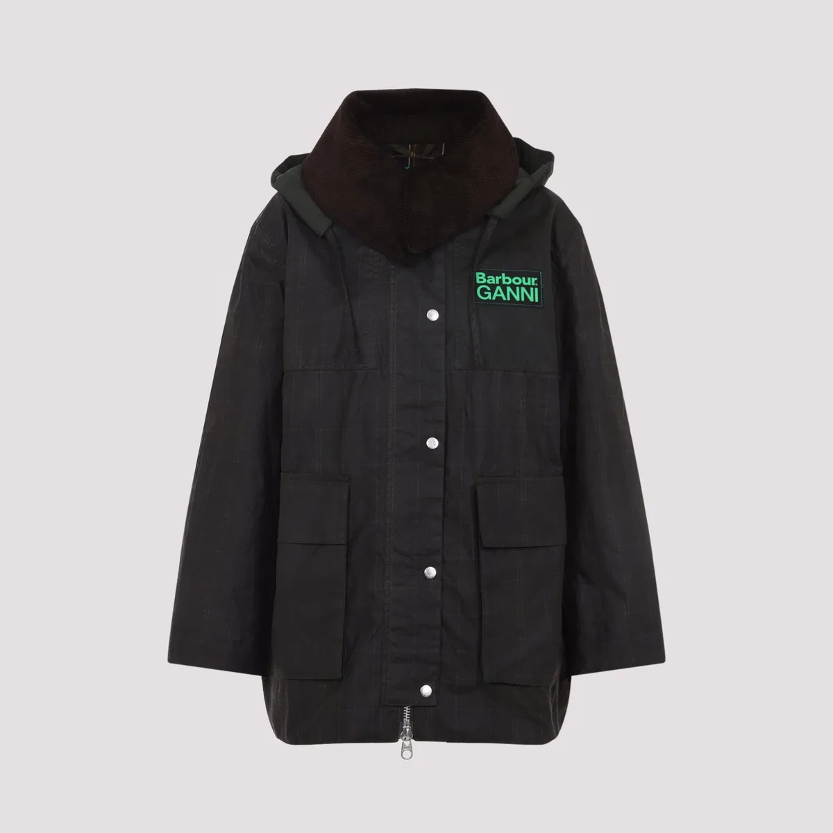 Barbour x Ganni Green Hood Ttn Duffle Wax Cotton Jacket