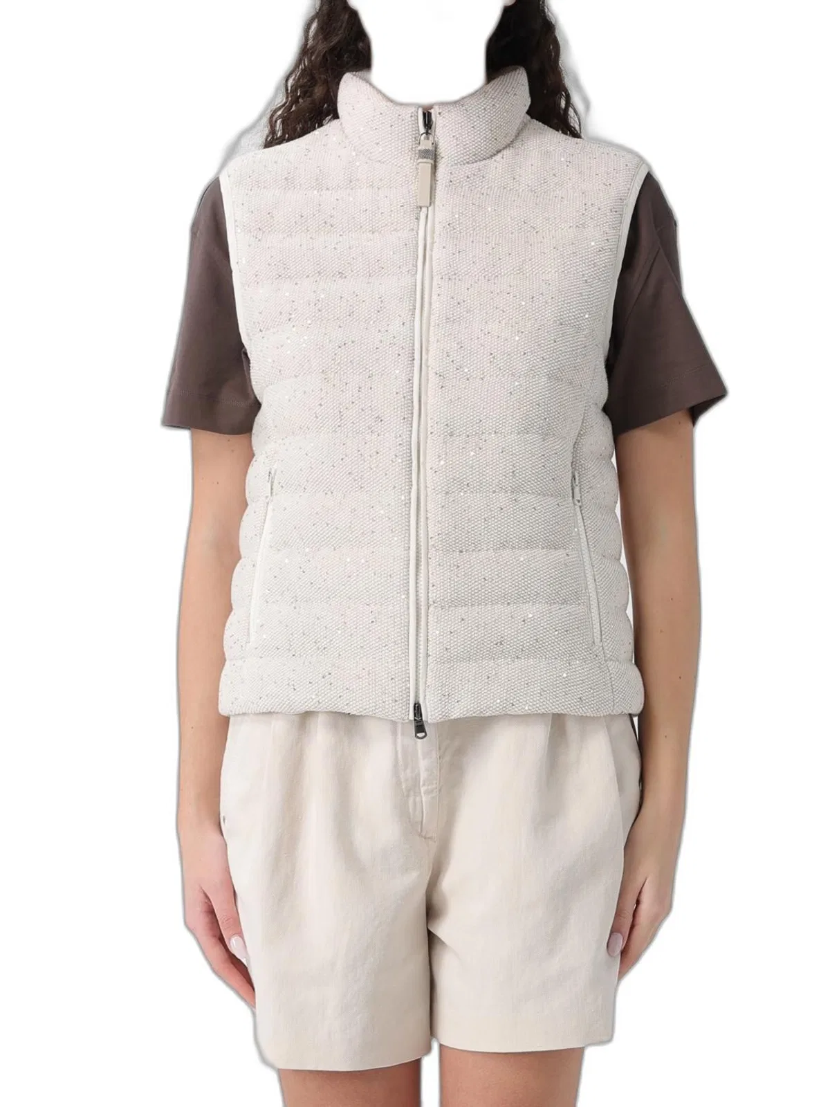 Brunello Cucinelli Padded Cotton Waistcoat With Sequins And