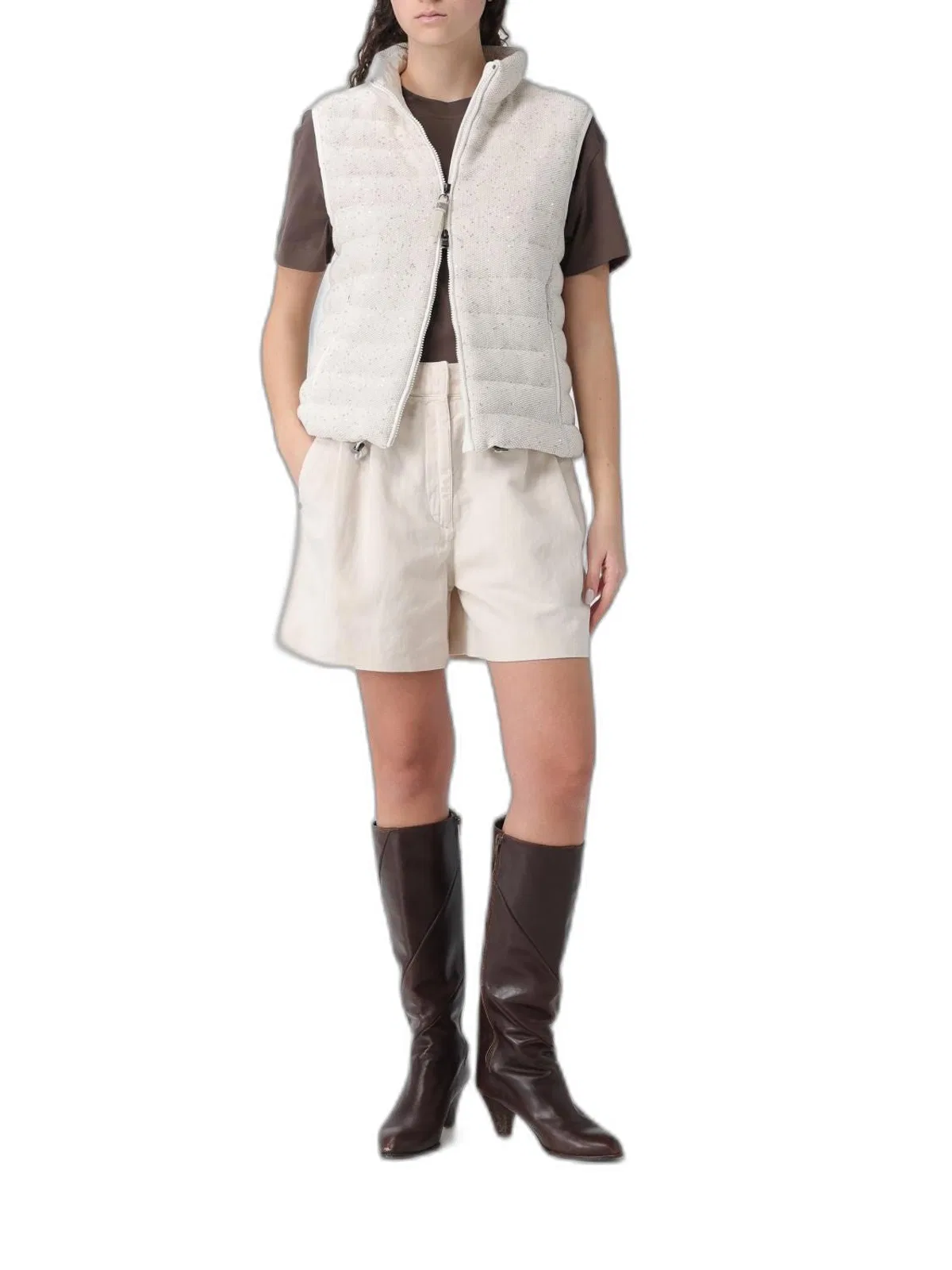 Brunello Cucinelli Padded Cotton Waistcoat With Sequins And