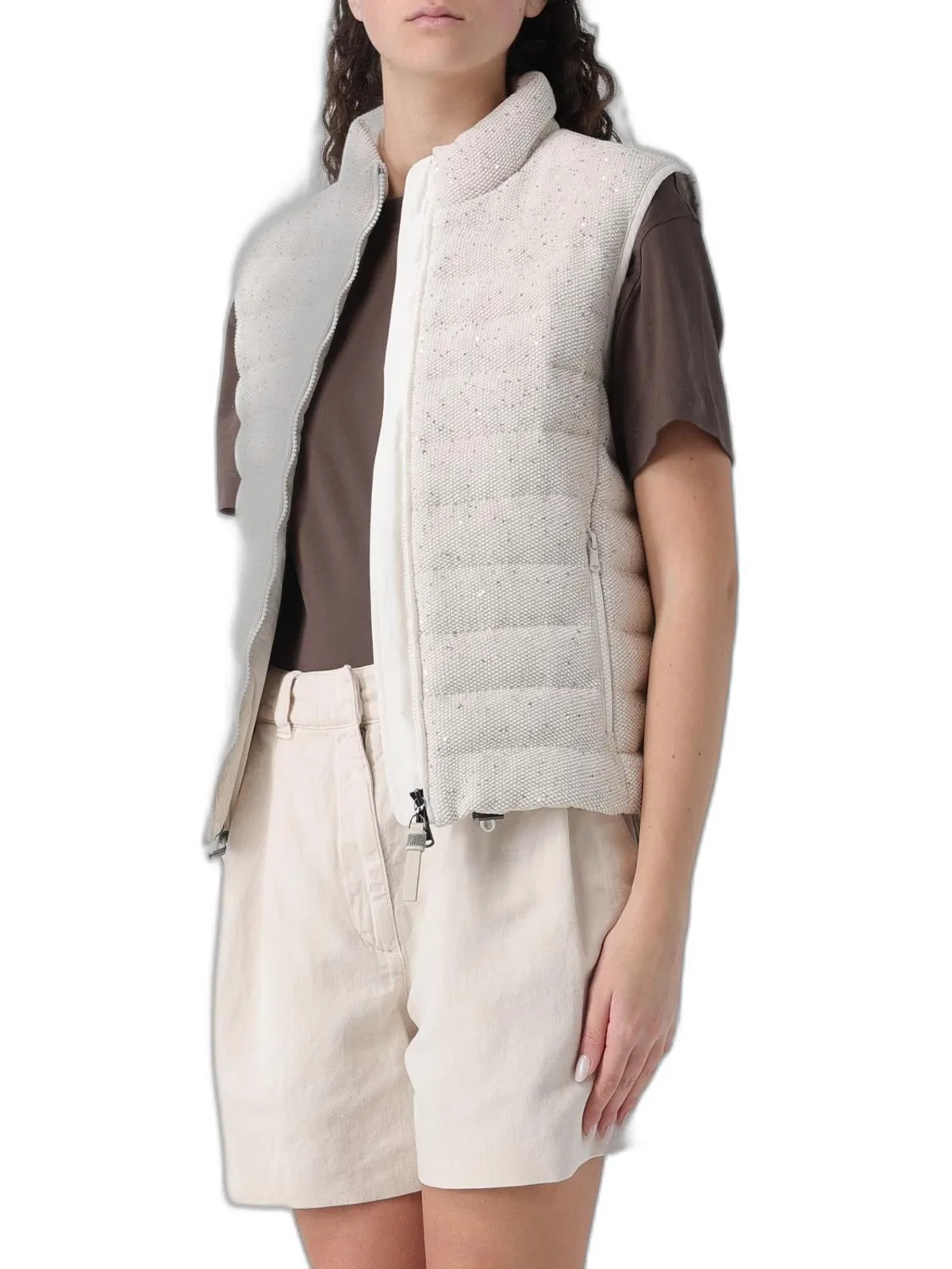 Brunello Cucinelli Padded Cotton Waistcoat With Sequins And