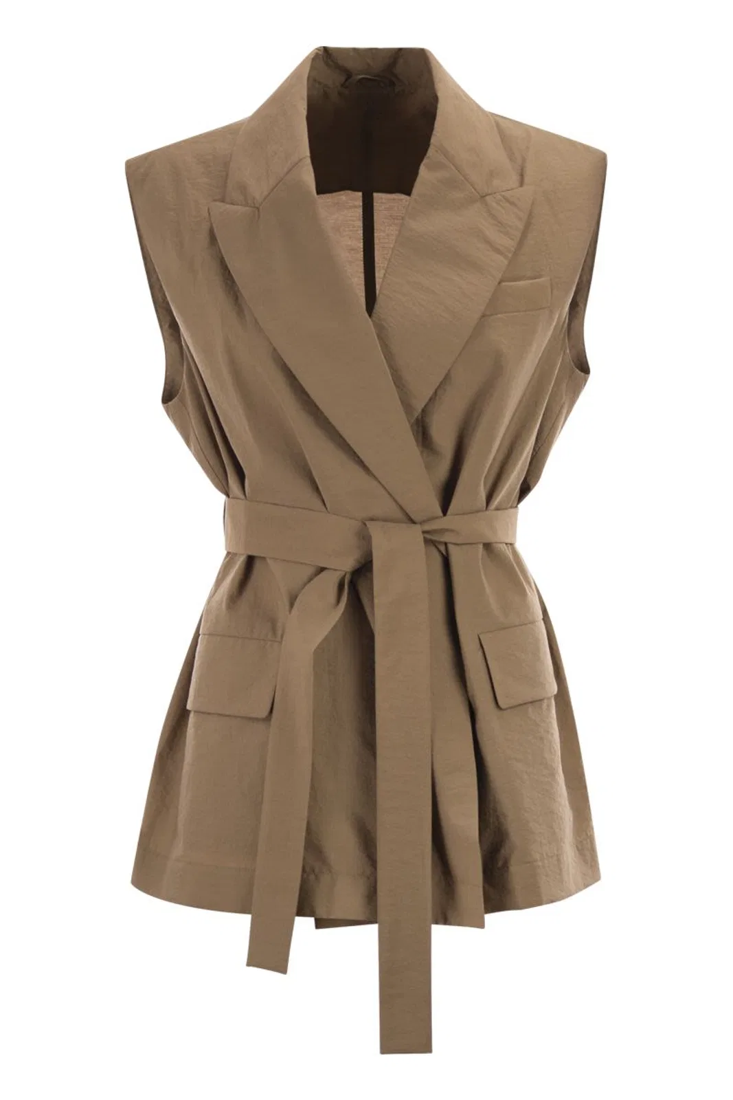 Brunello Cucinelli Techno Cotton Poplin Waistcoat With Belt