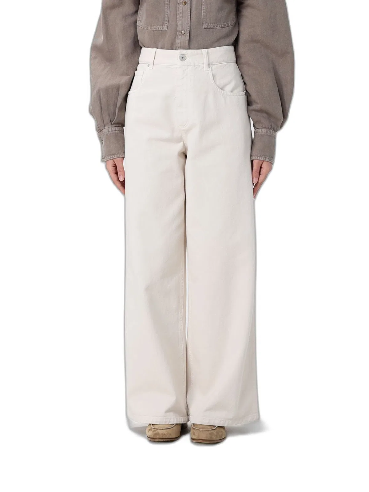 Brunello Cucinelli Relaxed Trousers In Dyed Denim With Jewe