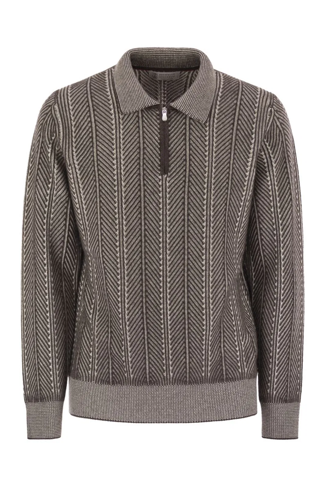 Brunello Cucinelli Vanisé Chevron Cashmere Sweater With Pol