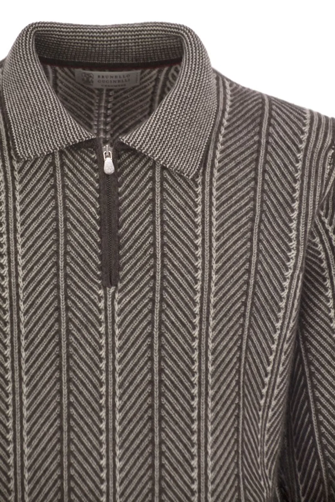 Brunello Cucinelli Vanisé Chevron Cashmere Sweater With Pol