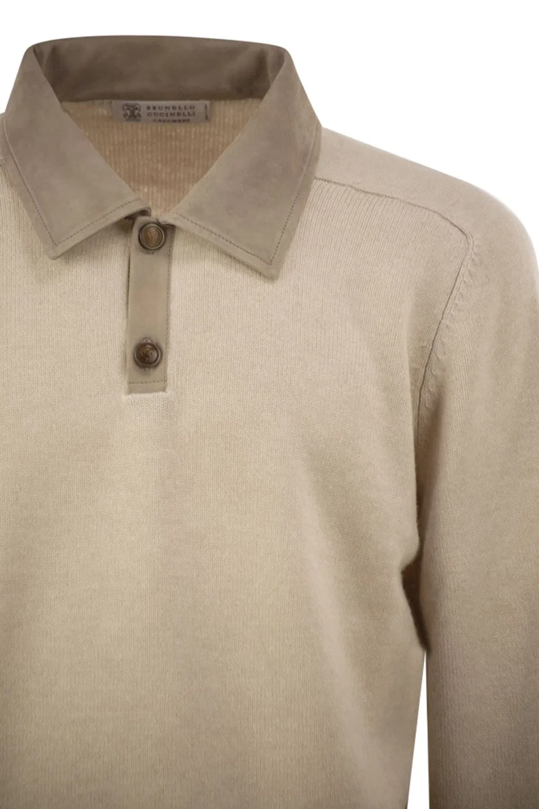 Brunello Cucinelli Pure Cashmere Polo Jumper With Leather D