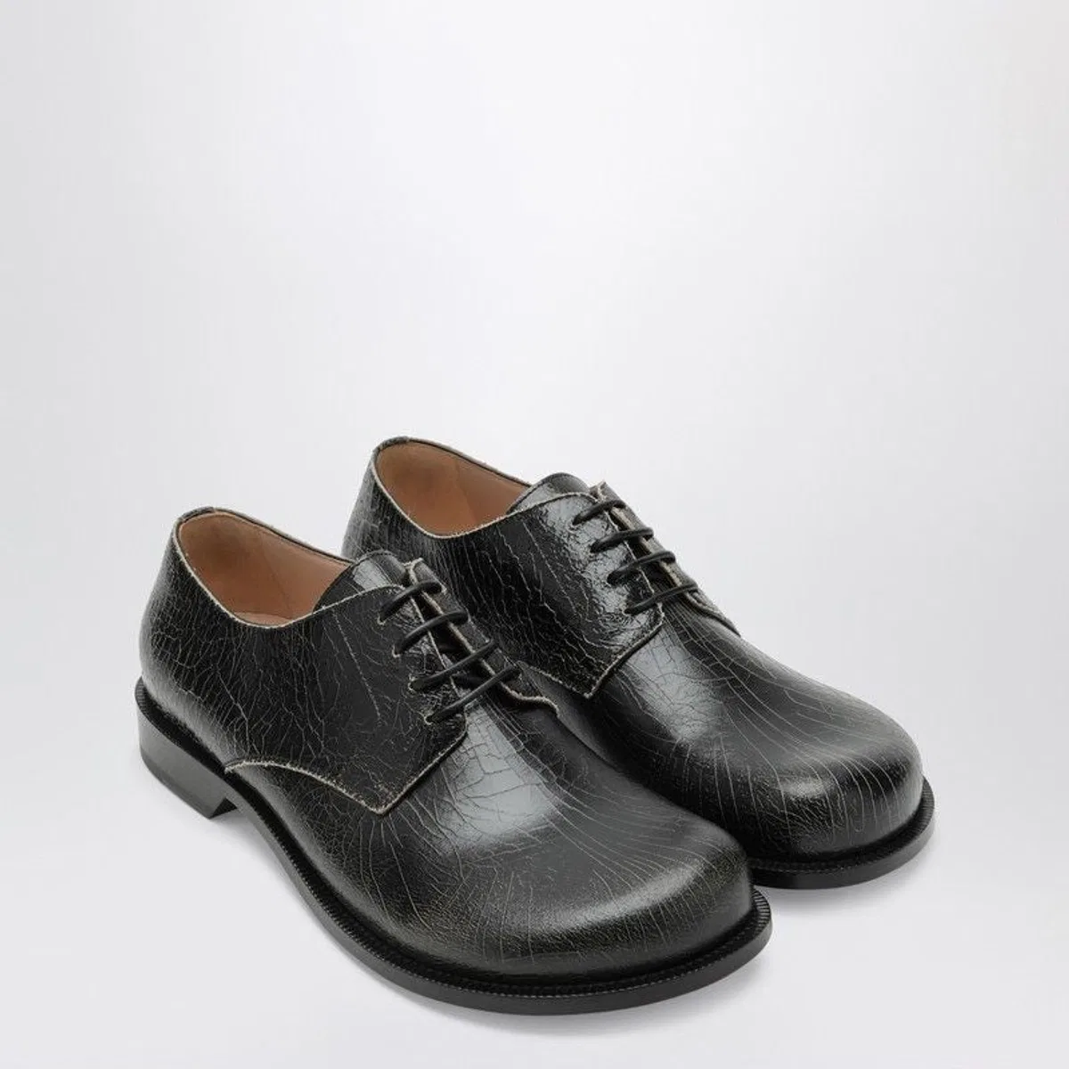 Loewe Campo Derby In Black Crackled Calfskin