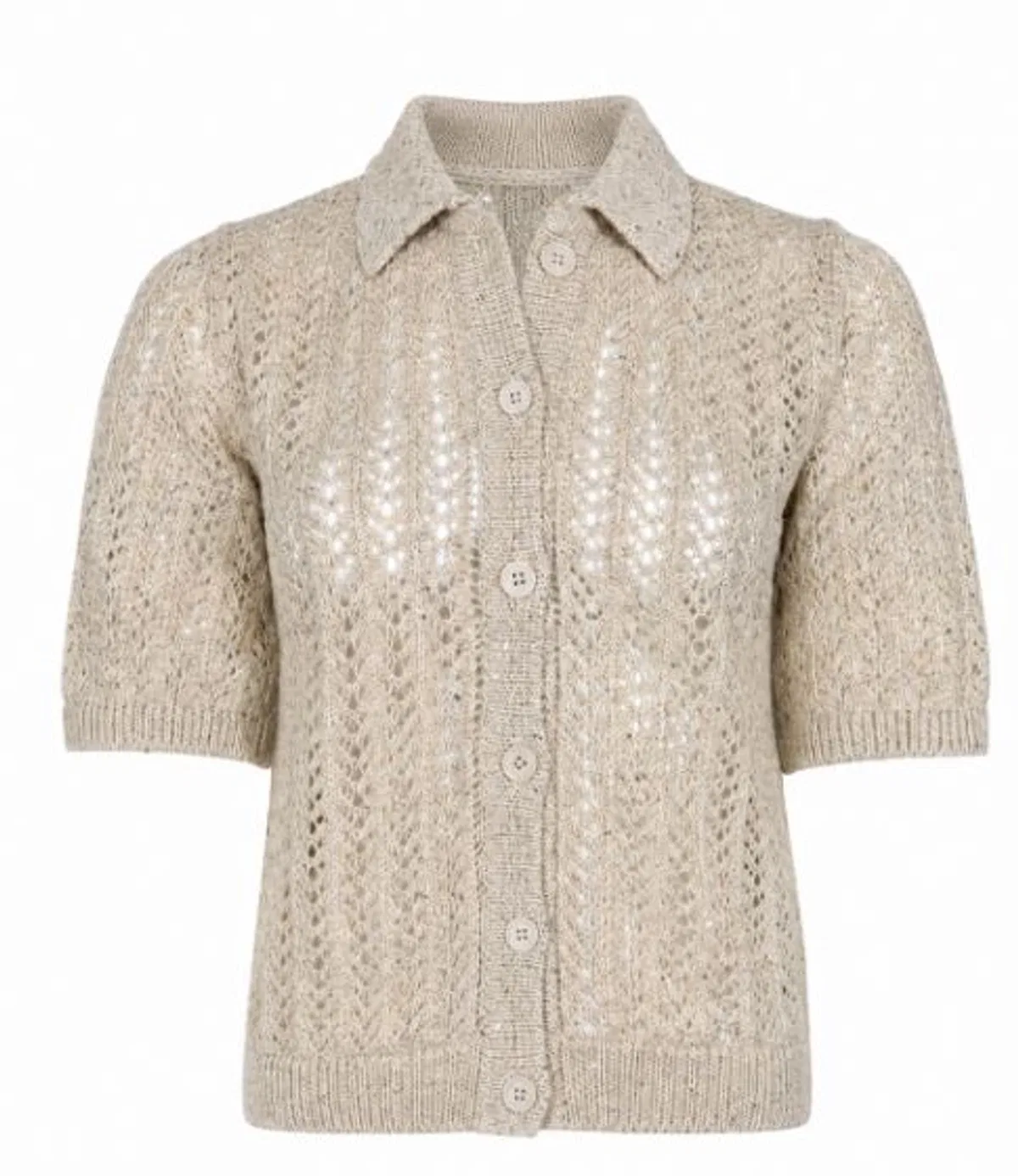Eleventy Ivory Beige Open-Knit T-Shirts