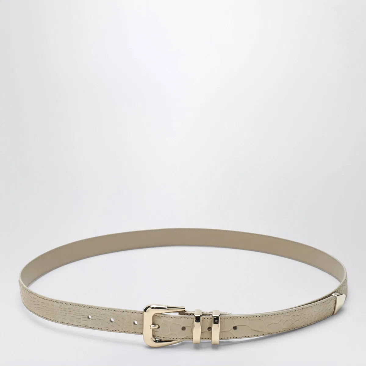 Brunello Cucinelli Beige Alligator Leather Belt With Silver