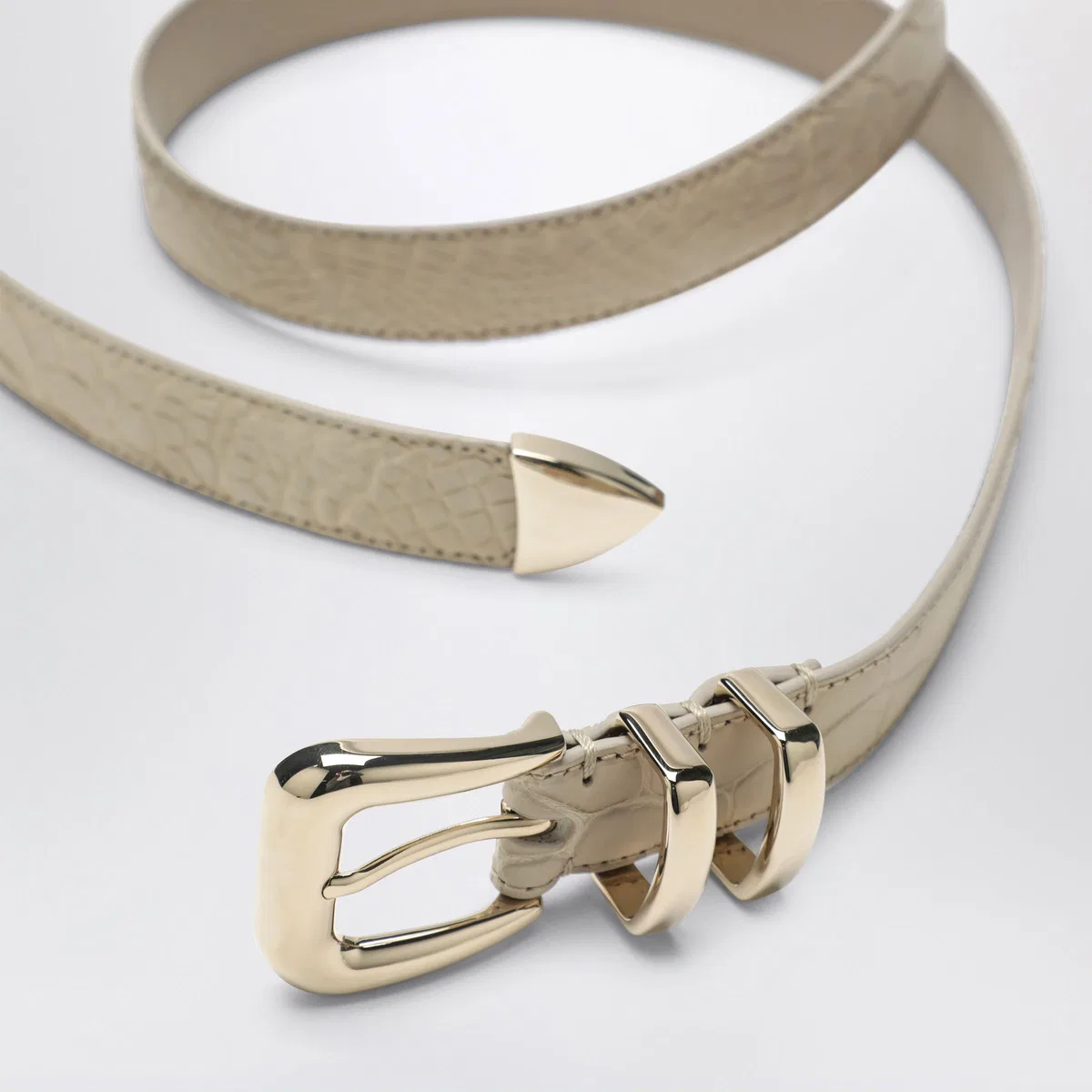 Brunello Cucinelli Beige Alligator Leather Belt With Silver