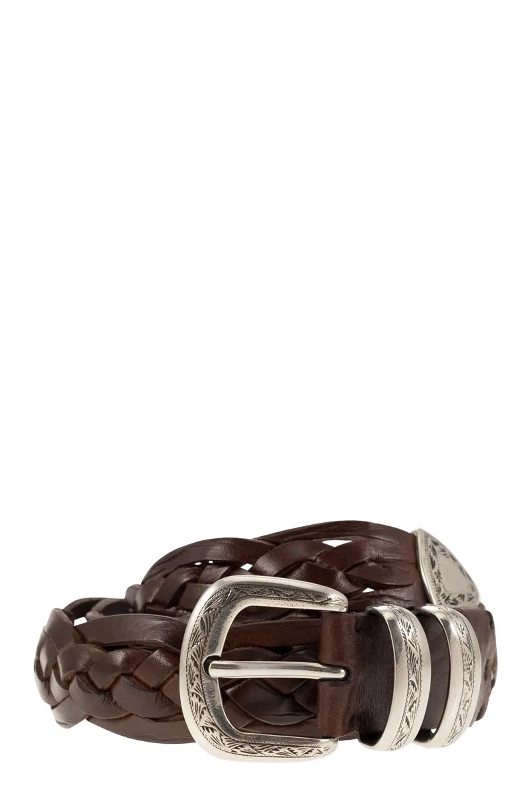 Brunello Cucinelli Braided Calfskin Belt With Detailed Buck
