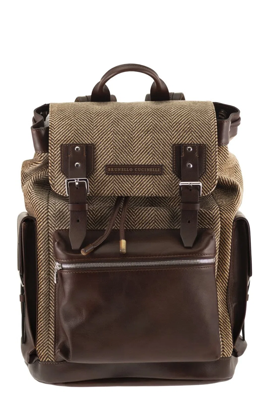 Brunello Cucinelli Herringbone-Texture Backpack With Leathe