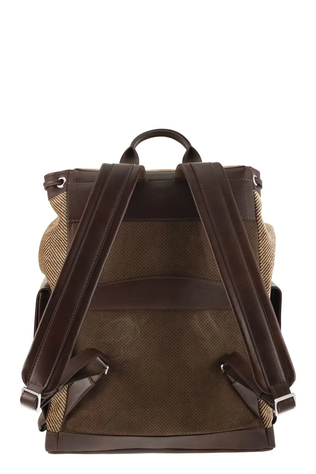 Brunello Cucinelli Herringbone-Texture Backpack With Leathe