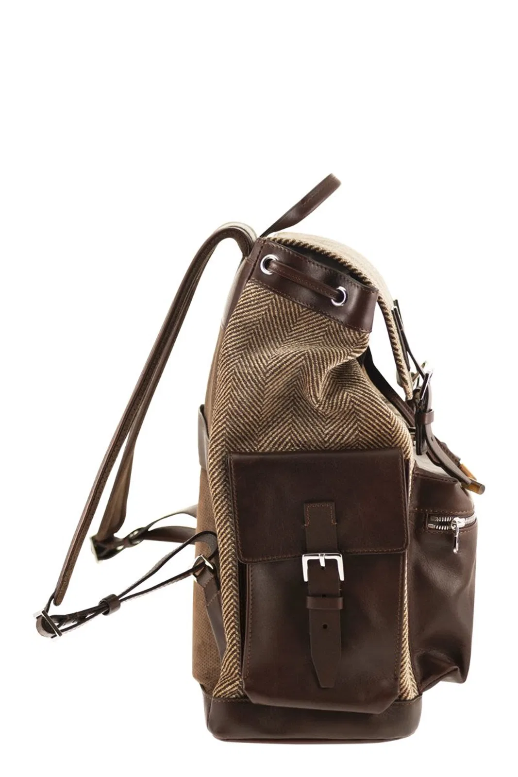 Brunello Cucinelli Herringbone-Texture Backpack With Leathe