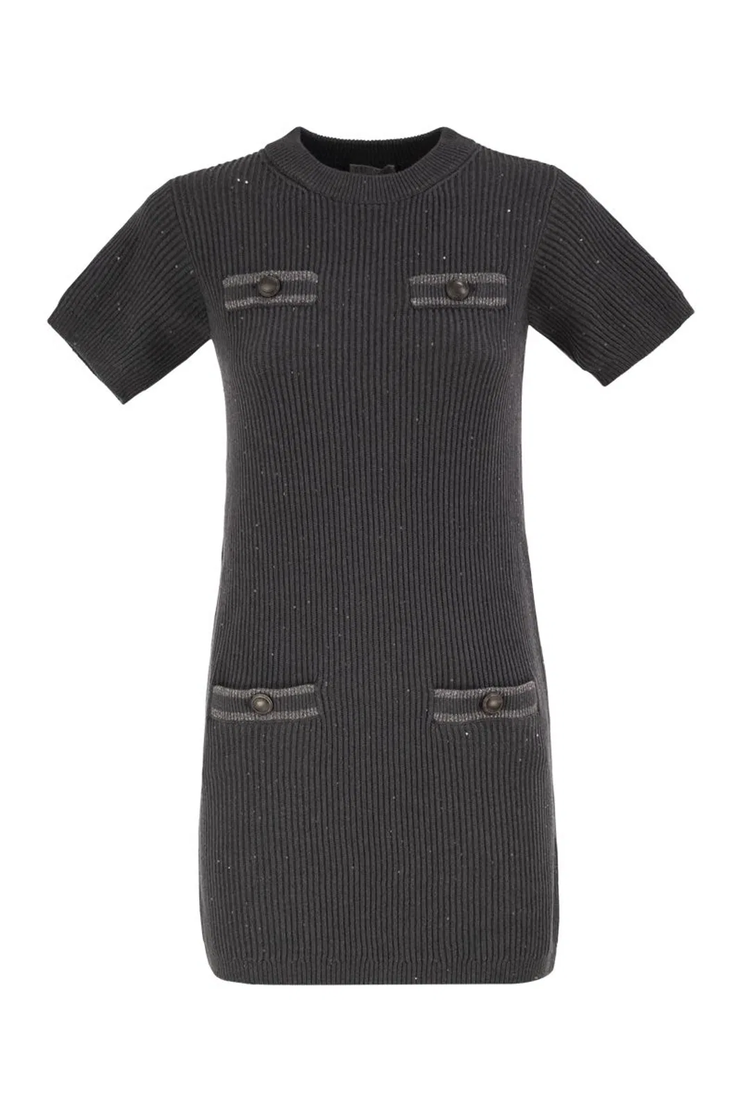 Brunello Cucinelli Ribbed Knit Dress With Sequins And Patch