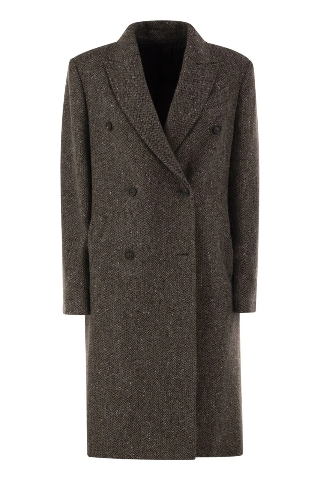 Brunello Cucinelli Double-Breasted Herringbone Tweed Coat W