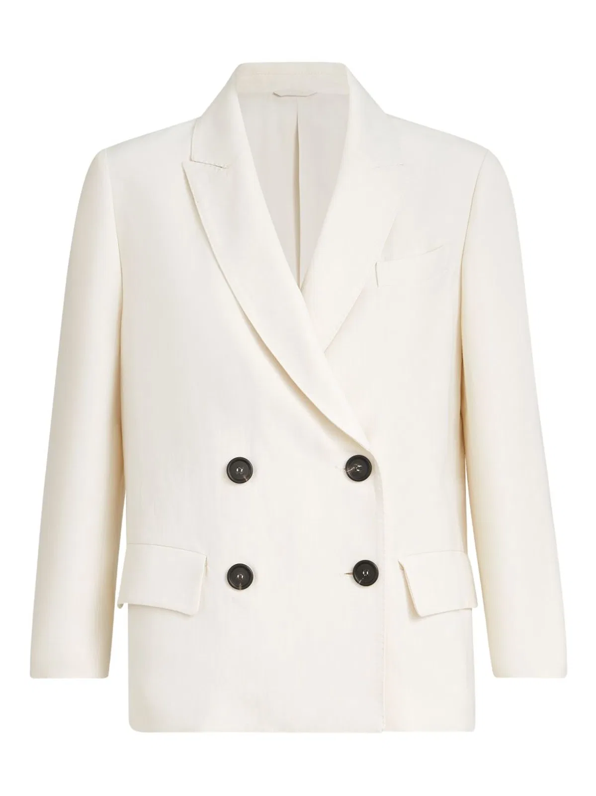Brunello Cucinelli Fluid Viscose And Linen Twill Blazer Wit